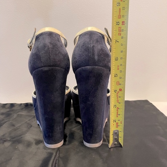 Yves Saint Laurent blue suede platform wedge 38. - Picture 7 of 10